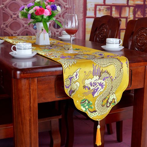 新现代中式禅意古典桌旗云锦祥龙餐桌茶几装饰布中国风提花桌旗巾